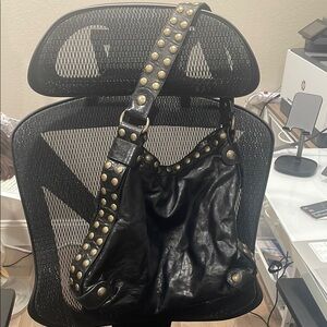 Kooba Studded Black Leather Shoulder Bag
